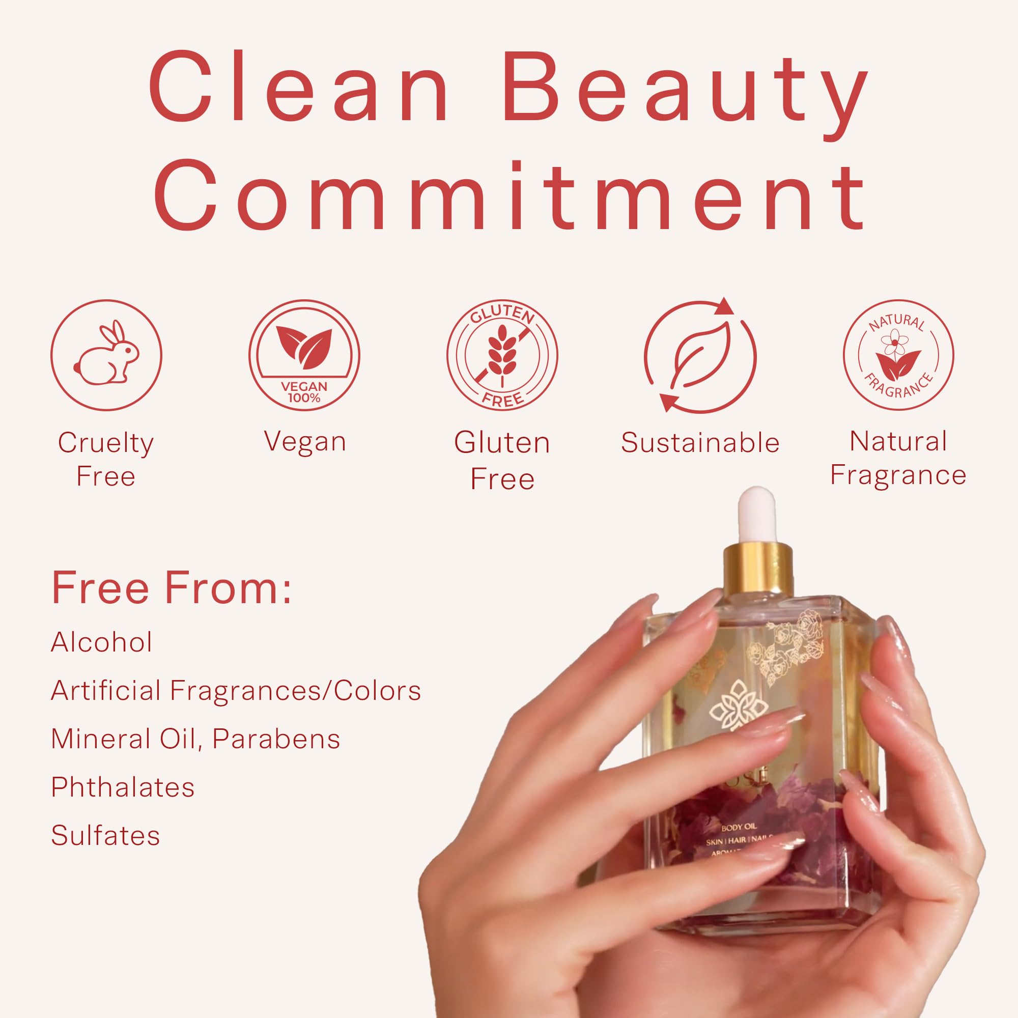SAFA Rosé Oil rose petals infusion evokes luxurious aroma.