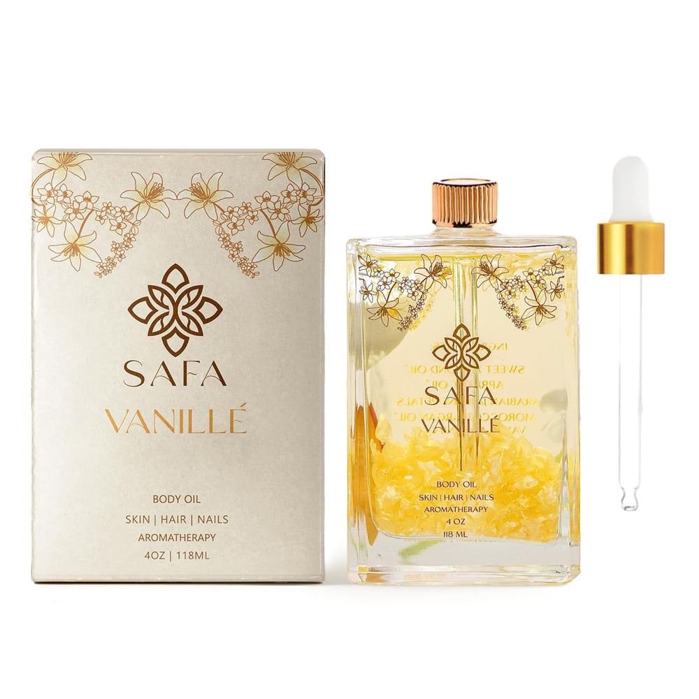 SAFA Vanillé Oil bottle pours for smooth, nourished skin