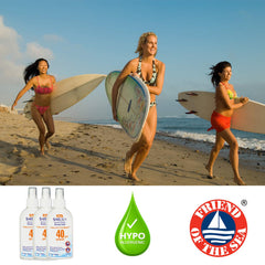 Close-up of Safe Sea SPF 40 label for eco-friendly beach use