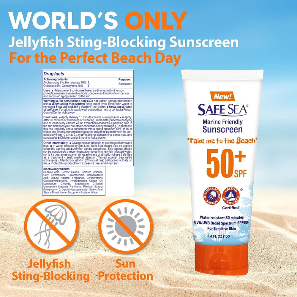 SAFE SEA sunscreen on skin provides SPF 50 protection for outdoor activities