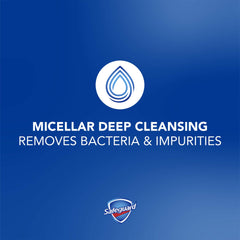 Hand with abundant foam using Safeguard micellar cleansing for cleanliness.