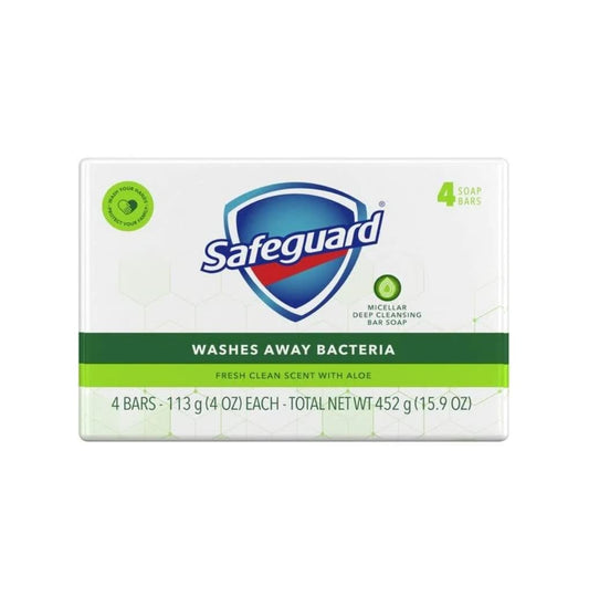 Closeup of Safeguard White Soap bars highlighting smooth texture for daily cleansing.