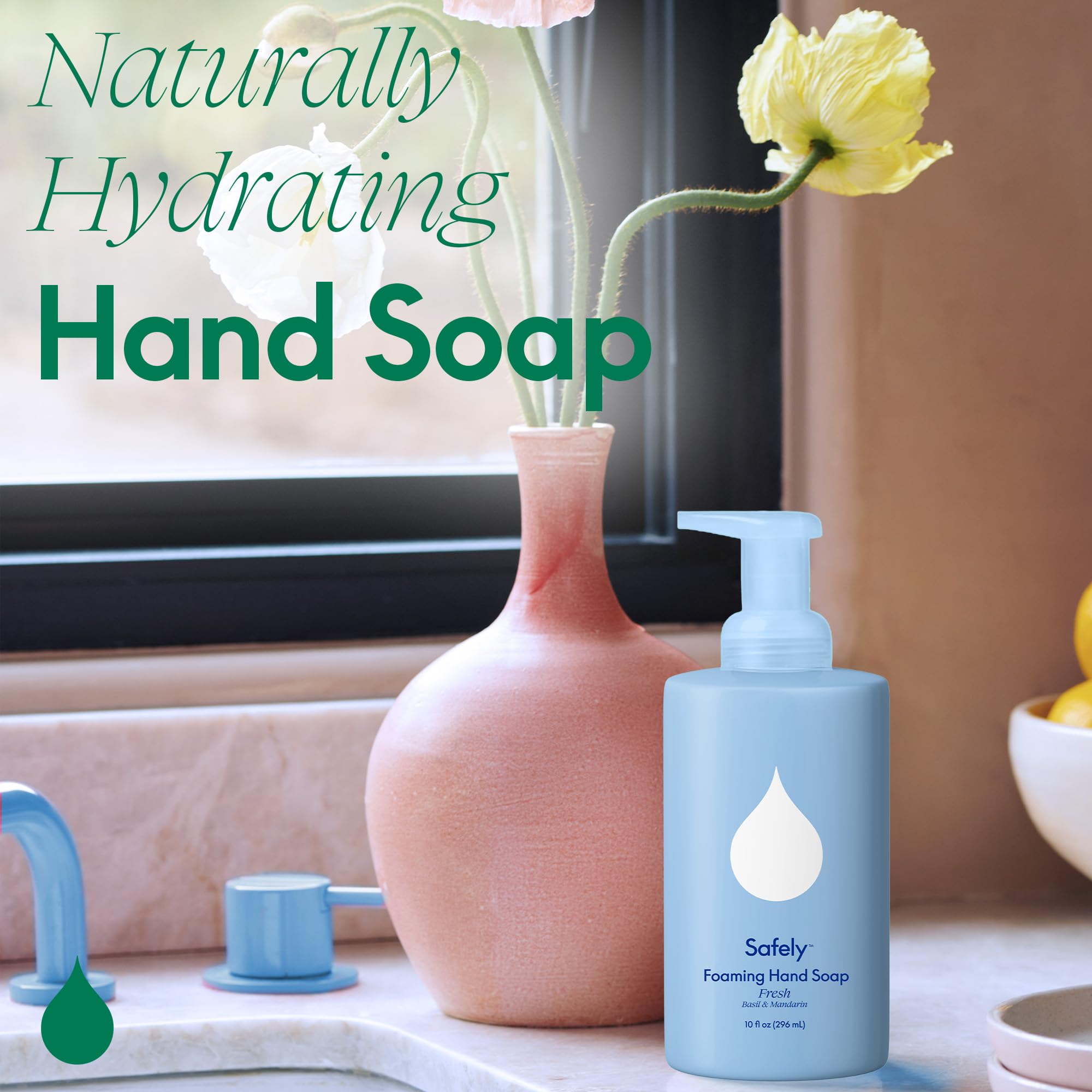 Safely Foaming Hand Soap citrus scent bottle emphasizes bright aroma.