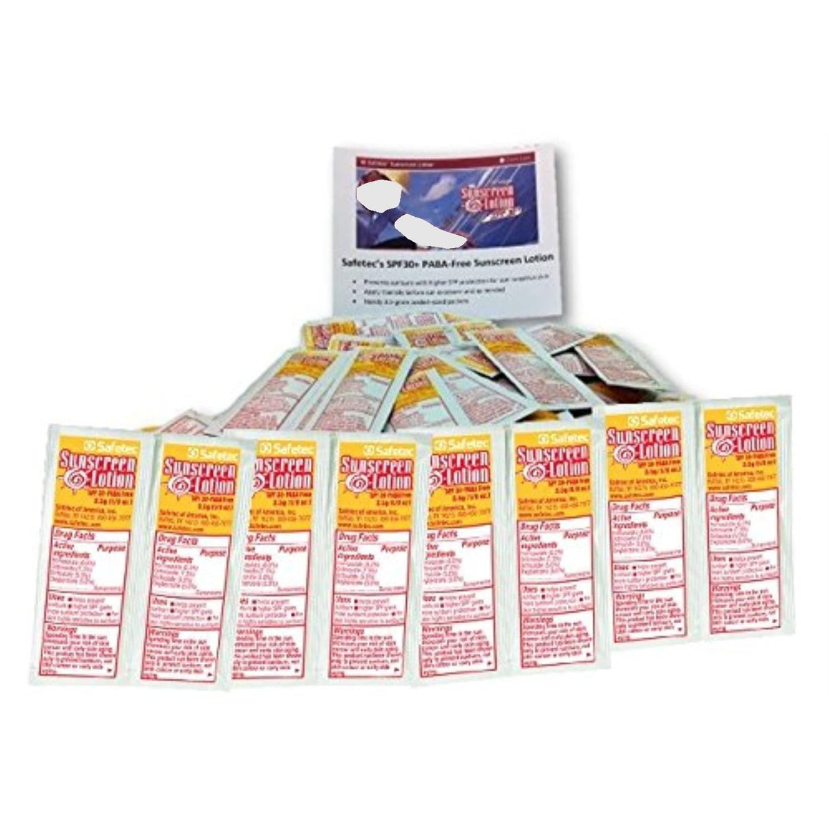 Safetec sunscreen packets in packaging for easy on-the-go sun protection