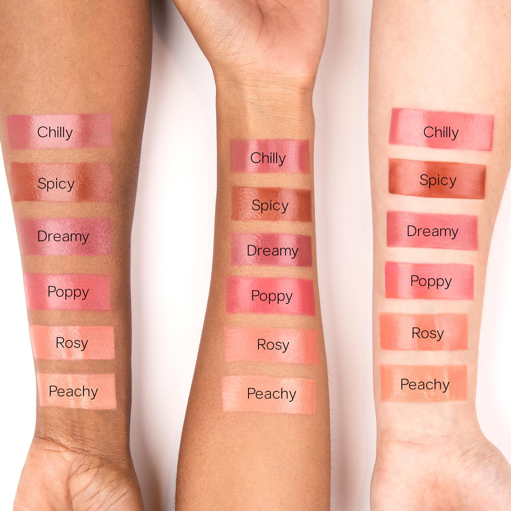 Saie Dew Liquid Blush being blended with fingers for a natural flush.