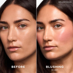 Saie Dew Liquid Blush doe-foot wand enables easy, controlled application.