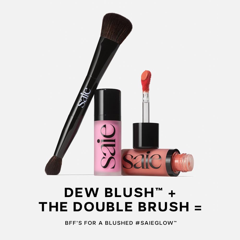 Saie Dew Liquid Blush Trio ingredients close-up highlights hydrating plant-based components.