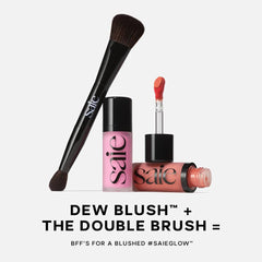 Saie Dew Liquid Blush Trio ingredients close-up highlights hydrating plant-based components.