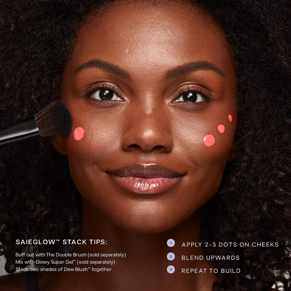 Saie Dew Liquid Blush Trio Spicy swatch delivers warm terracotta warmth.