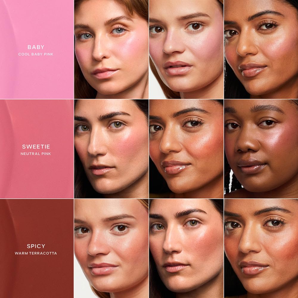 Saie Dew Liquid Blush Trio Sweetie swatch adds neutral pink glow.