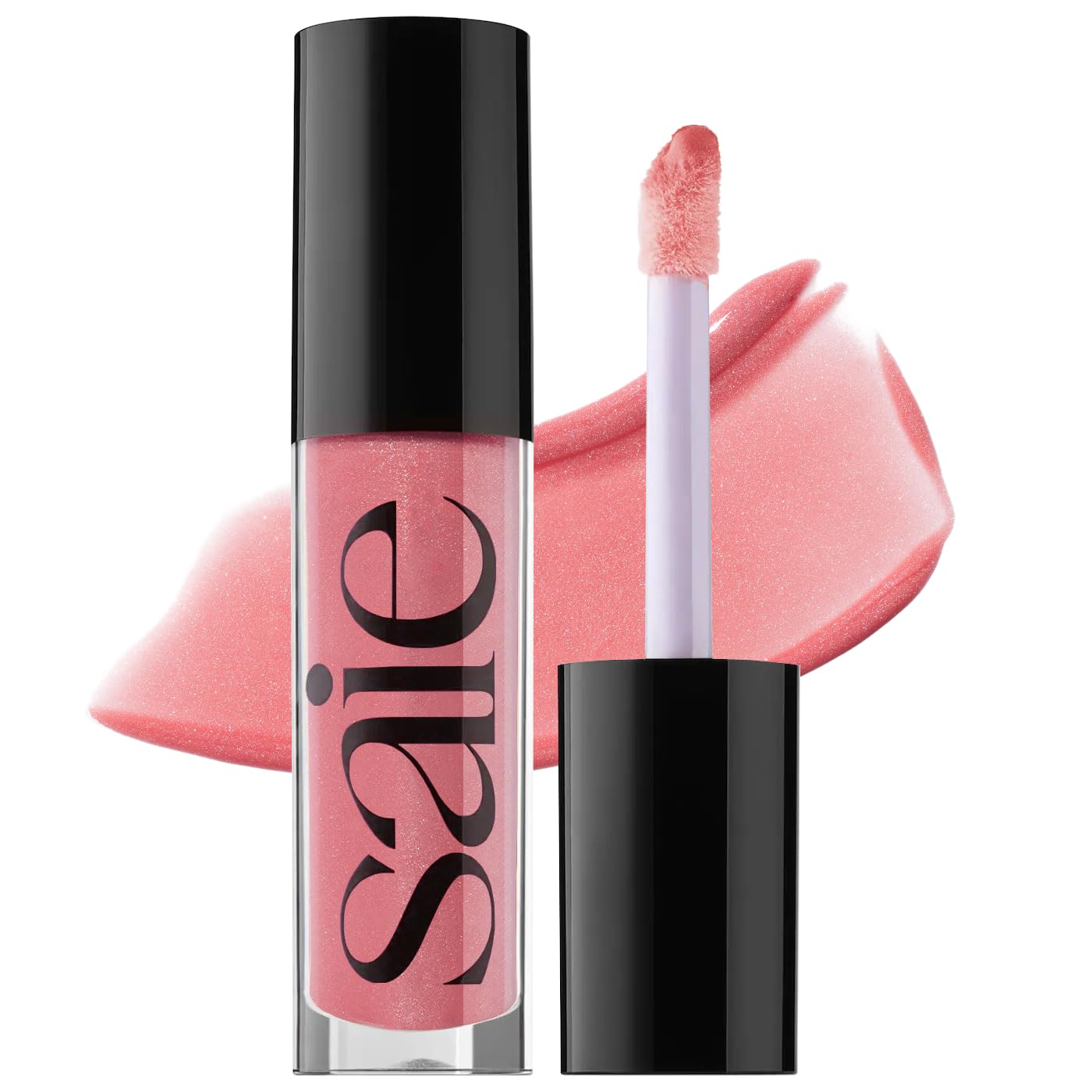 Saie Glossybounce Disco bottle close-up showing hydrating, non-sticky shine
