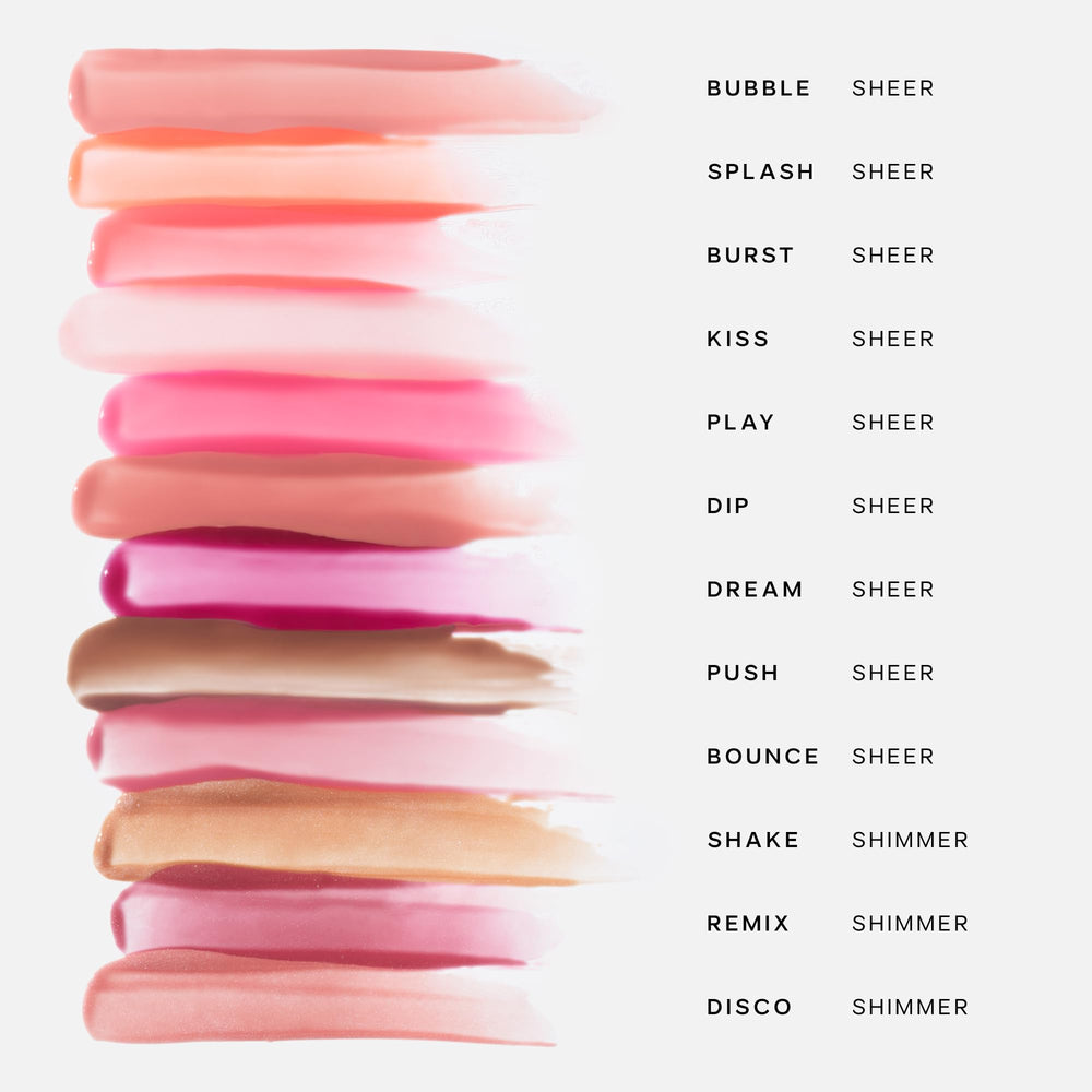 Saie Glossybounce on lips natural glow for everyday radiance.