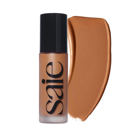 Saie Glowy Super Skin Tint 29 Deep bottle pump for lightweight hydration.