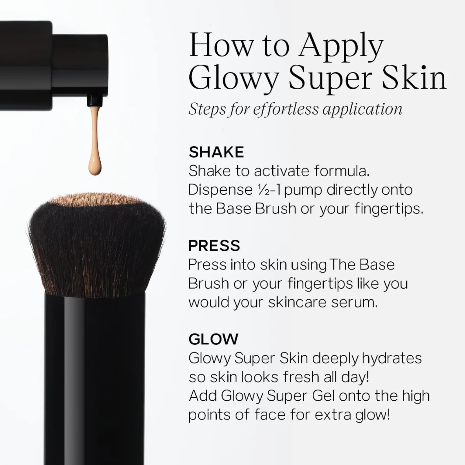 Saie Glowy Super Skin Tint brush-friendly blending with The Base Brush
