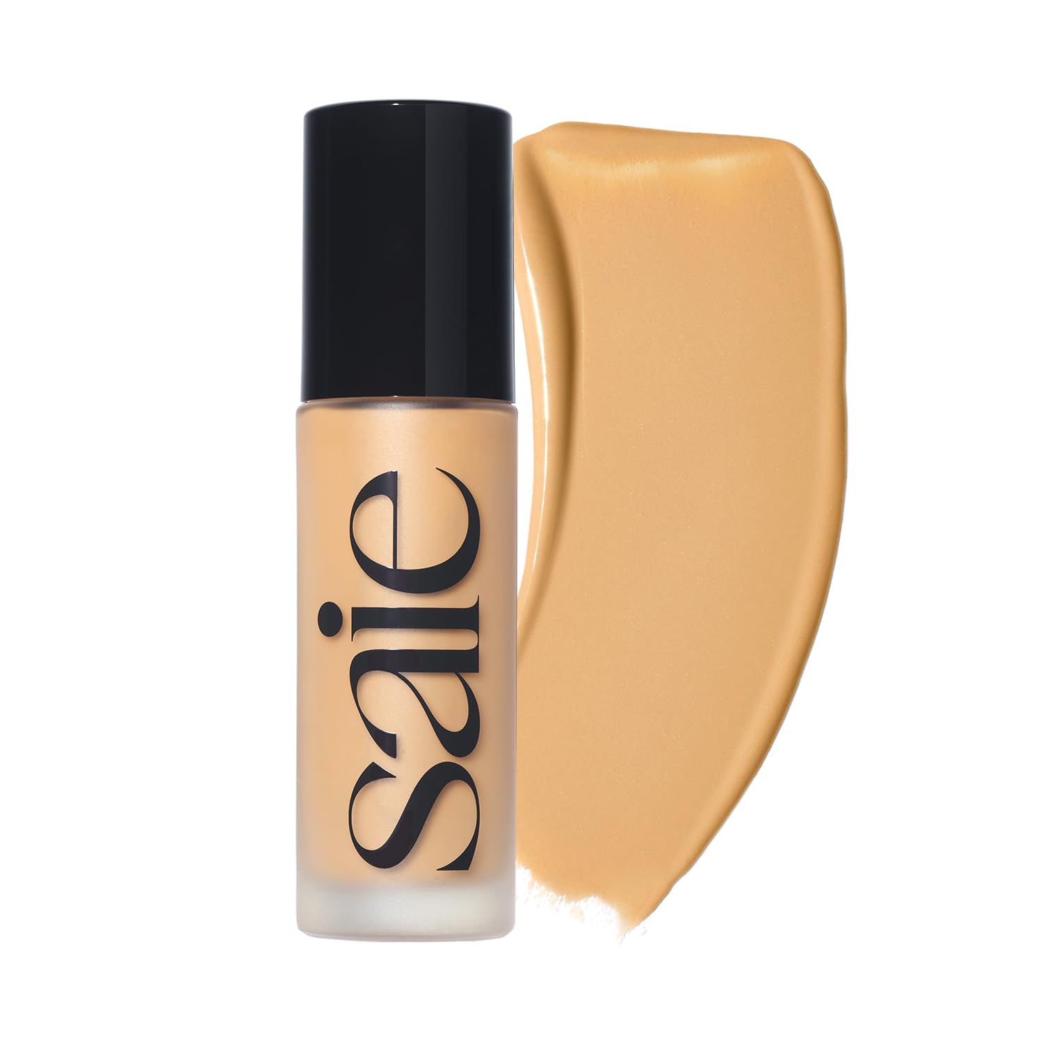 Saie Glowy Super Skin Tint bottle closeup for a luminous, skin-like finish