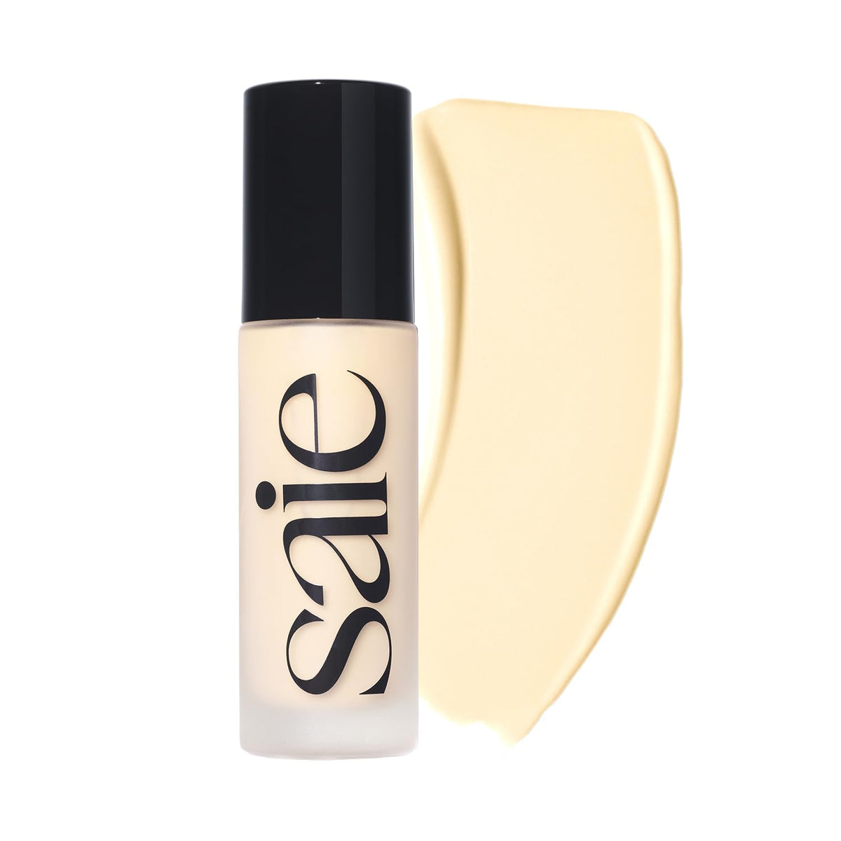 Saie Glowy Super Skin Tint bottle with pump for weightless hydration.