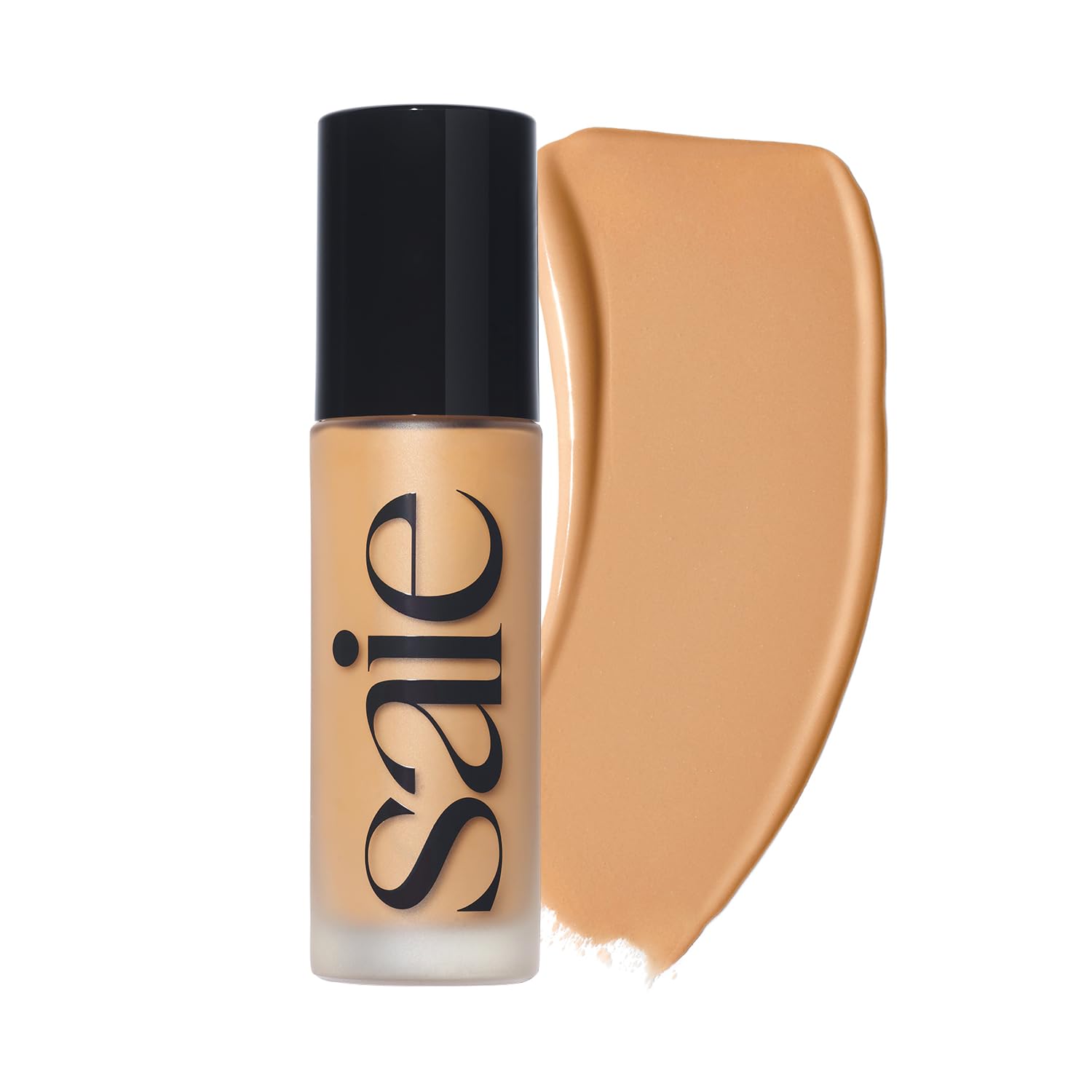 Saie Glowy Super Skin Tint bottle with pump for easy application and dewy glow