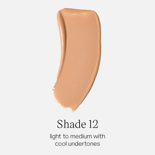 Close-up of Saie Glowy Super Skin Tint's dewy texture for hydrated coverage.