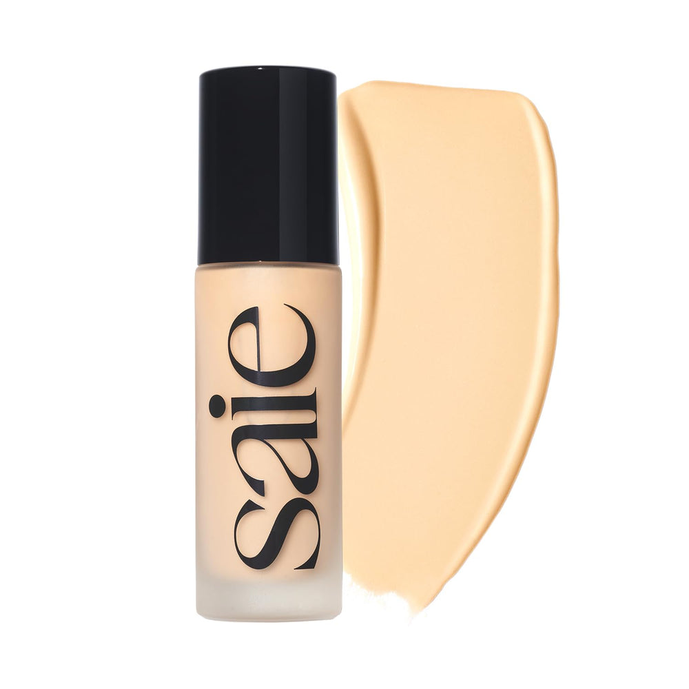 Saie Glowy Super Skin Tint Shade 6 bottle close-up with radiant, skin-like finish.
