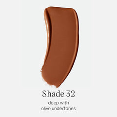 Saie Glowy Super Skin Tint shade 32 swatch reveals olive undertones.