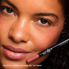 Saie Lip Liner 101 creamy formula swatches show even color payoff.