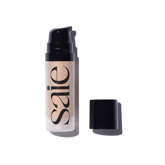 Saie Mini Glowy Super Gel bottle pour delivers instant hydration under makeup.