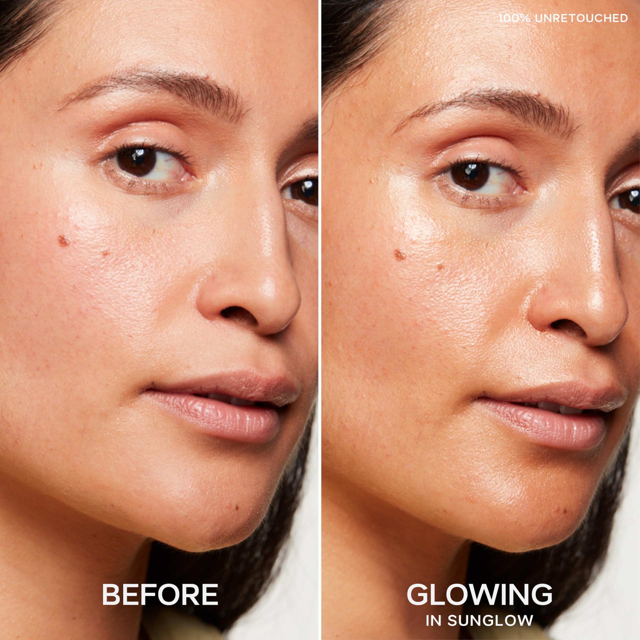 Saie Mini Glowy Super Gel mixed with foundation for luminous skin.