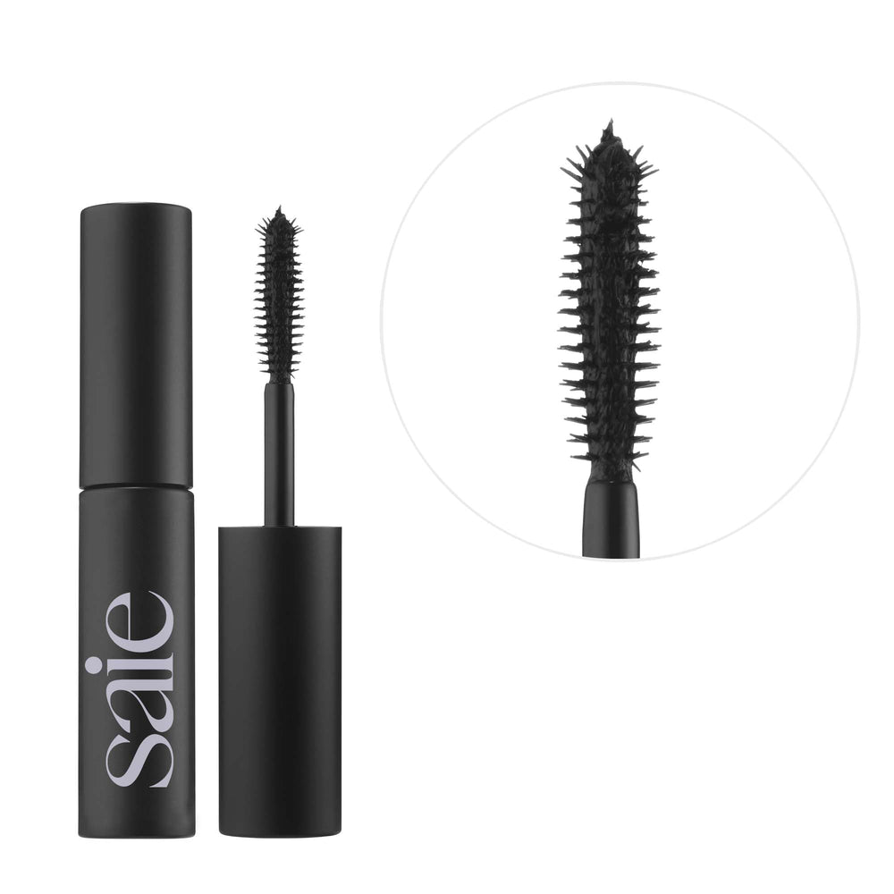 Saie Mini Mascara101 tip wand reaches outer corners for fuller edges.