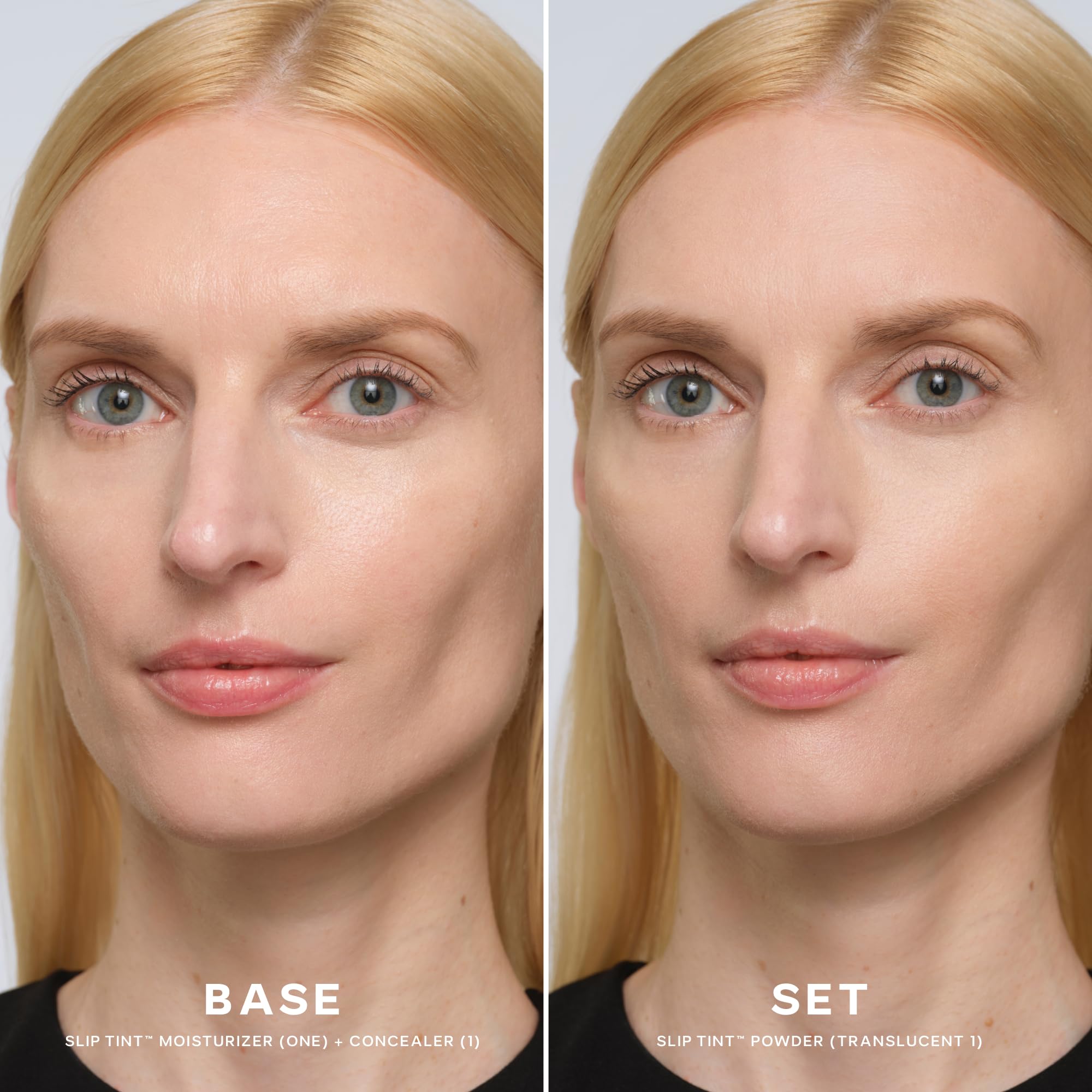 Saie Slip Tint translucent shade 1 swatch reveals a brighter, undetectable finish.