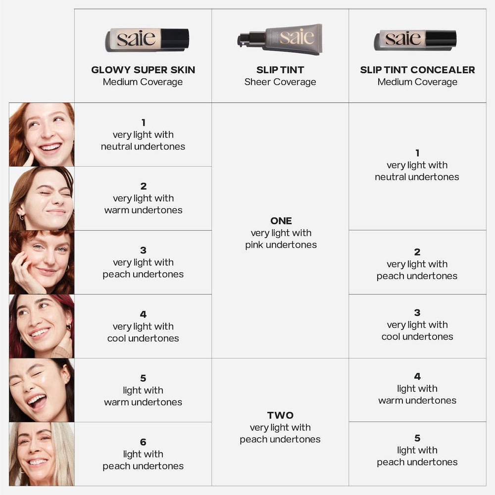 Saie Slip Tint hydrates via hyaluronic acid for a dewy look.