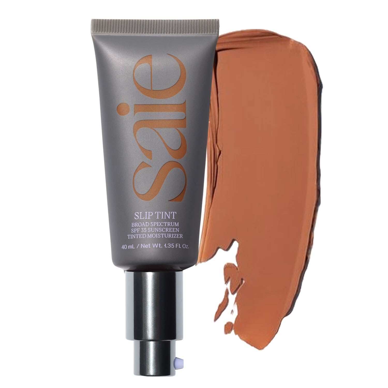 Saie Slip Tint SPF 35 bottle close-up with dewy finish