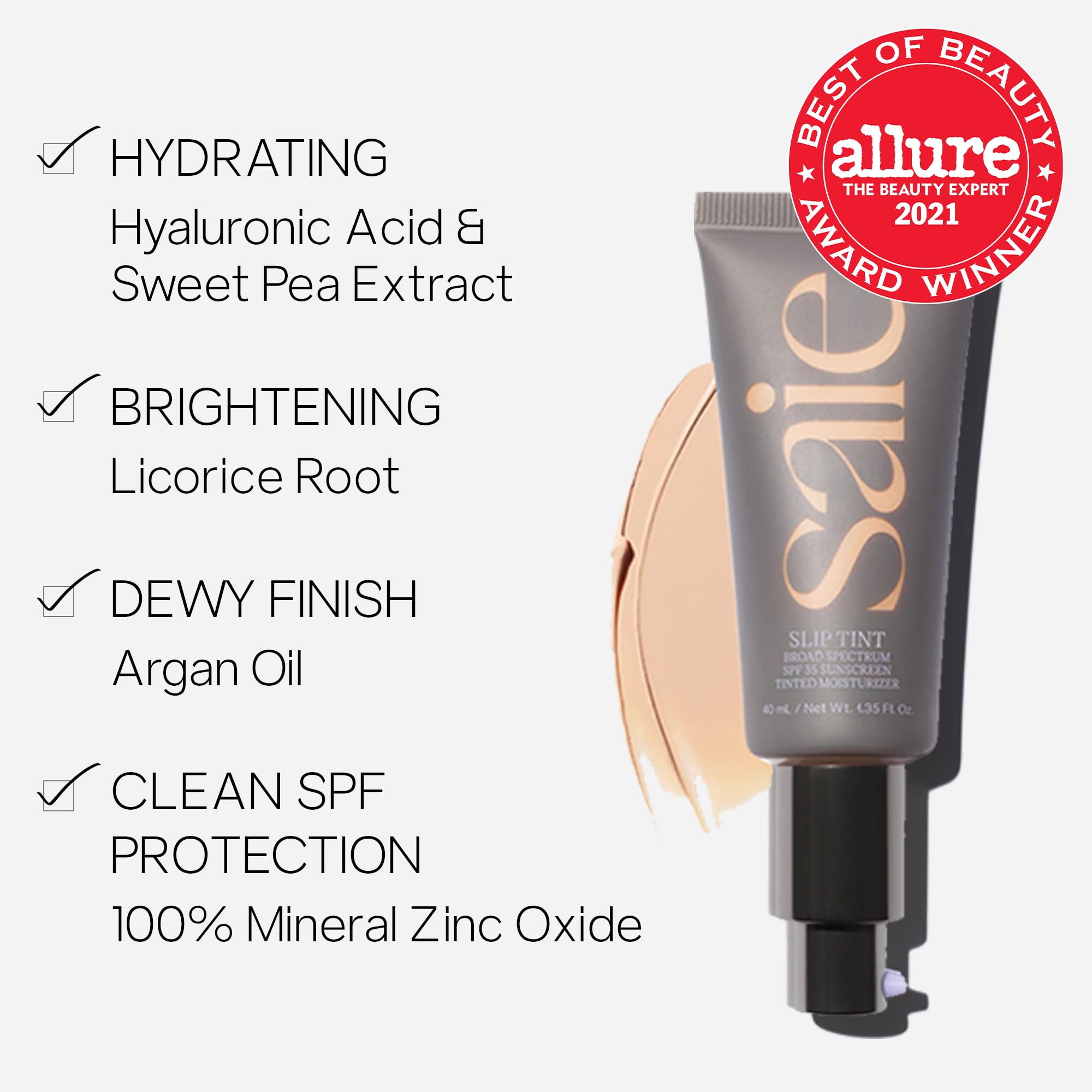 Mineral SPF 35 protection with non-nano zinc oxide on skin.