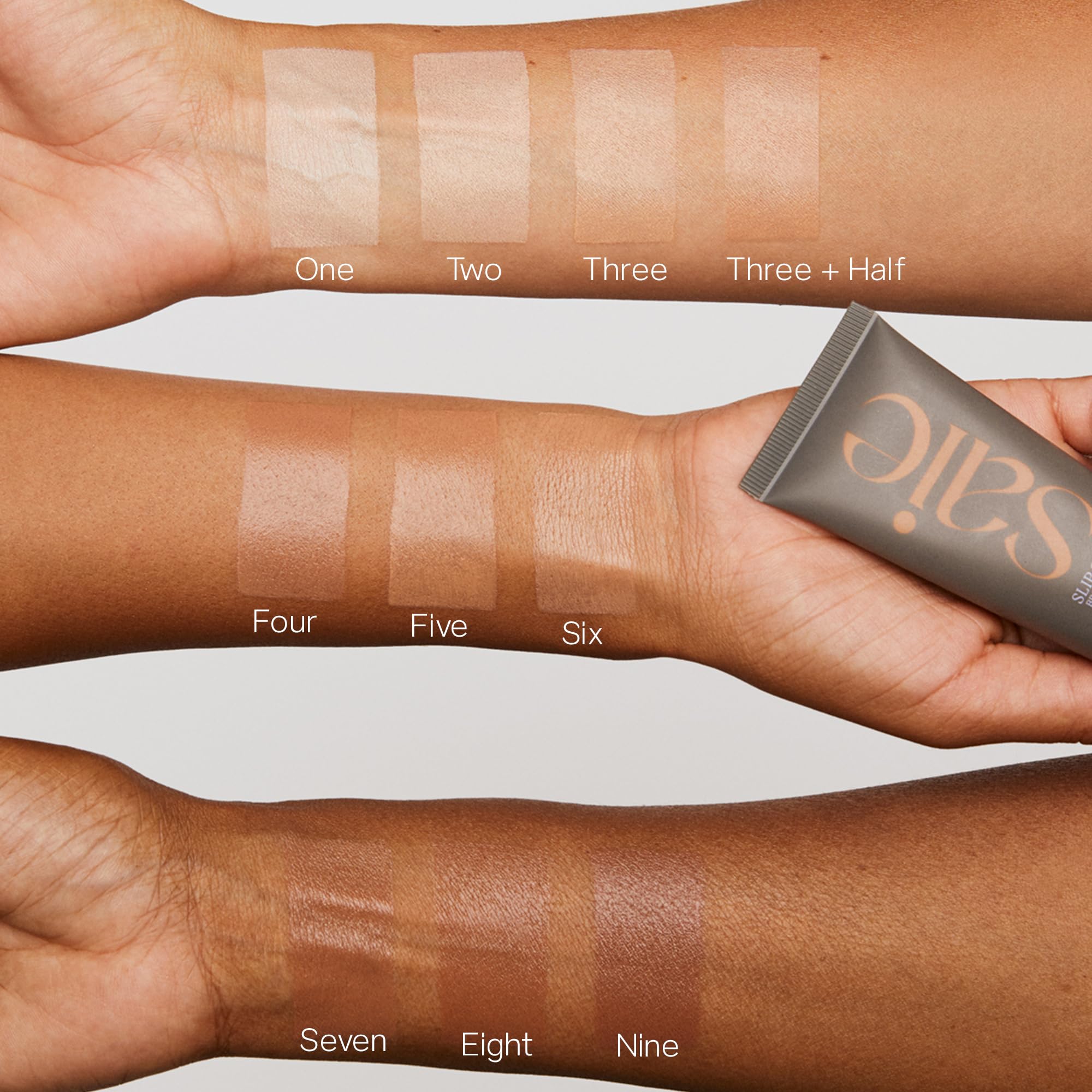 Packaging detail highlighting clean ingredients and shade Seven label
