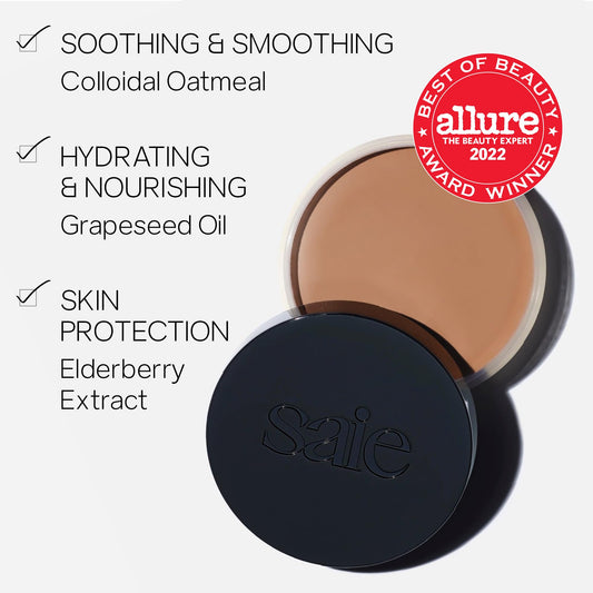 Saie Sun Melt texture close-up reveals creamy, blendable consistency.