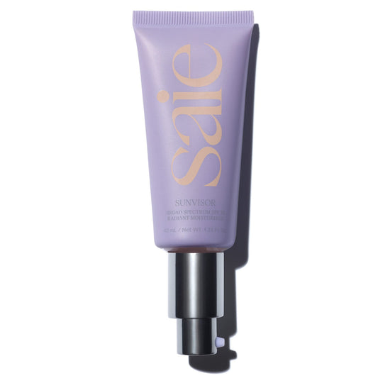 Saie Sunvisor bottle front view—daily SPF 35 protection with a dewy glow.