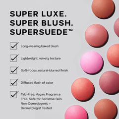 Saie SuperSuede Baked Blush ingredients highlight including hyaluronic acid and glycerin