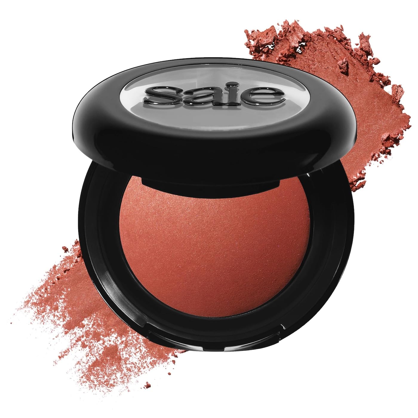 Saie Supersuede Baked Blush compact open shows velvety, diffused color.