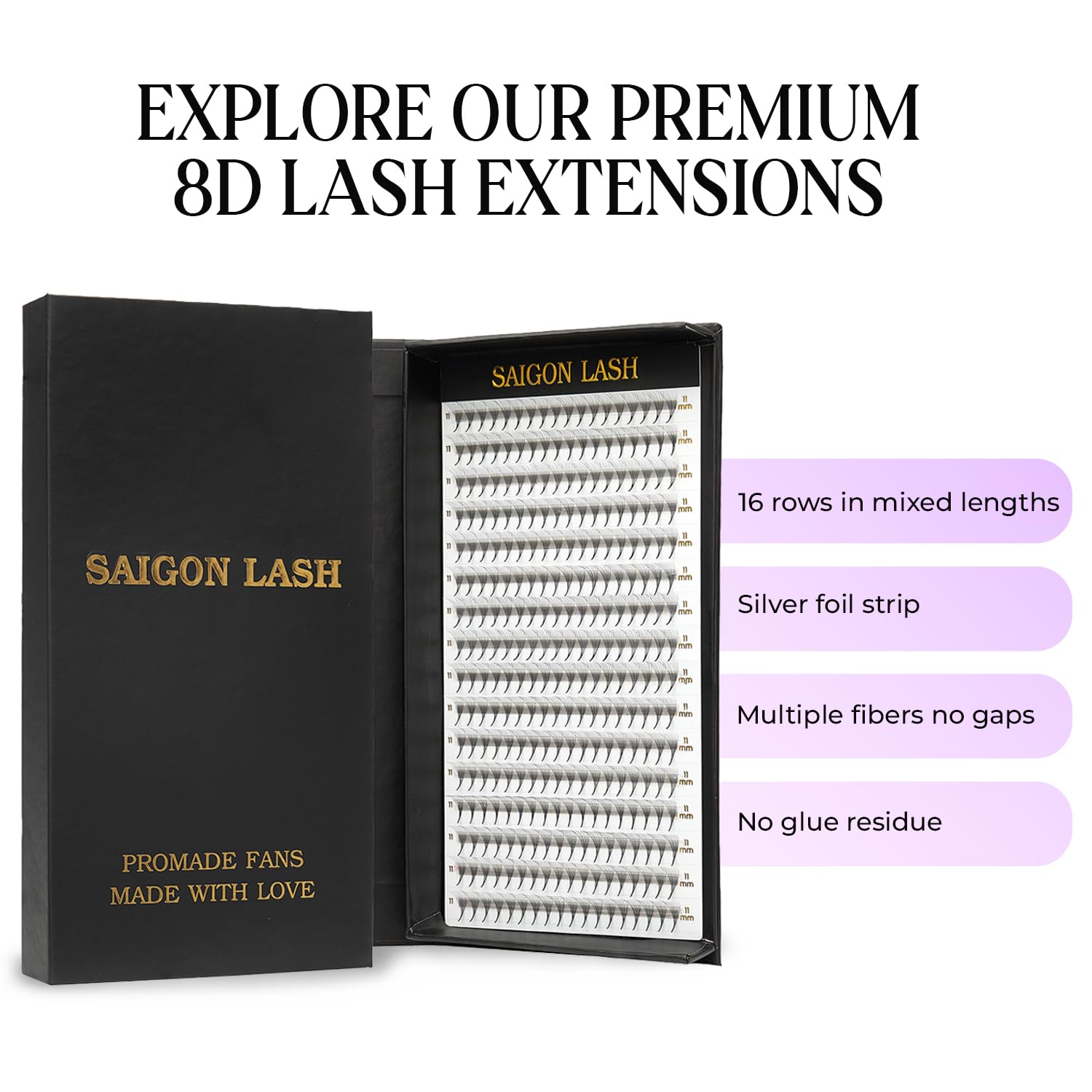 Saigon Lash laser-tech narrow-base closeup highlights precise bond for cleaner application.