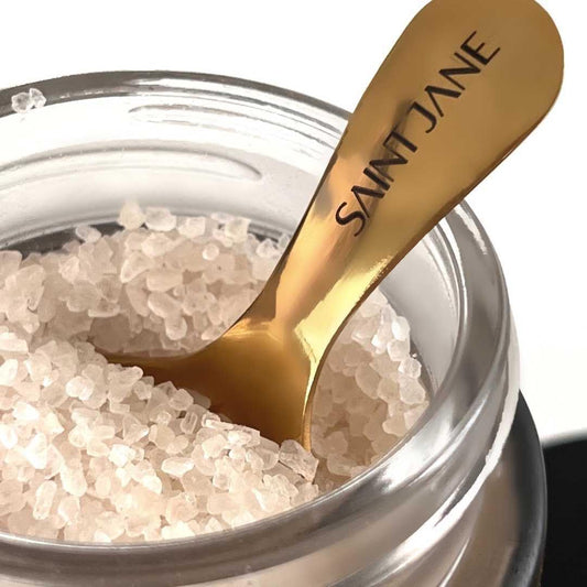 SAINT JANE bath salts texture close-up showing magnesium crystals for a soothing soak