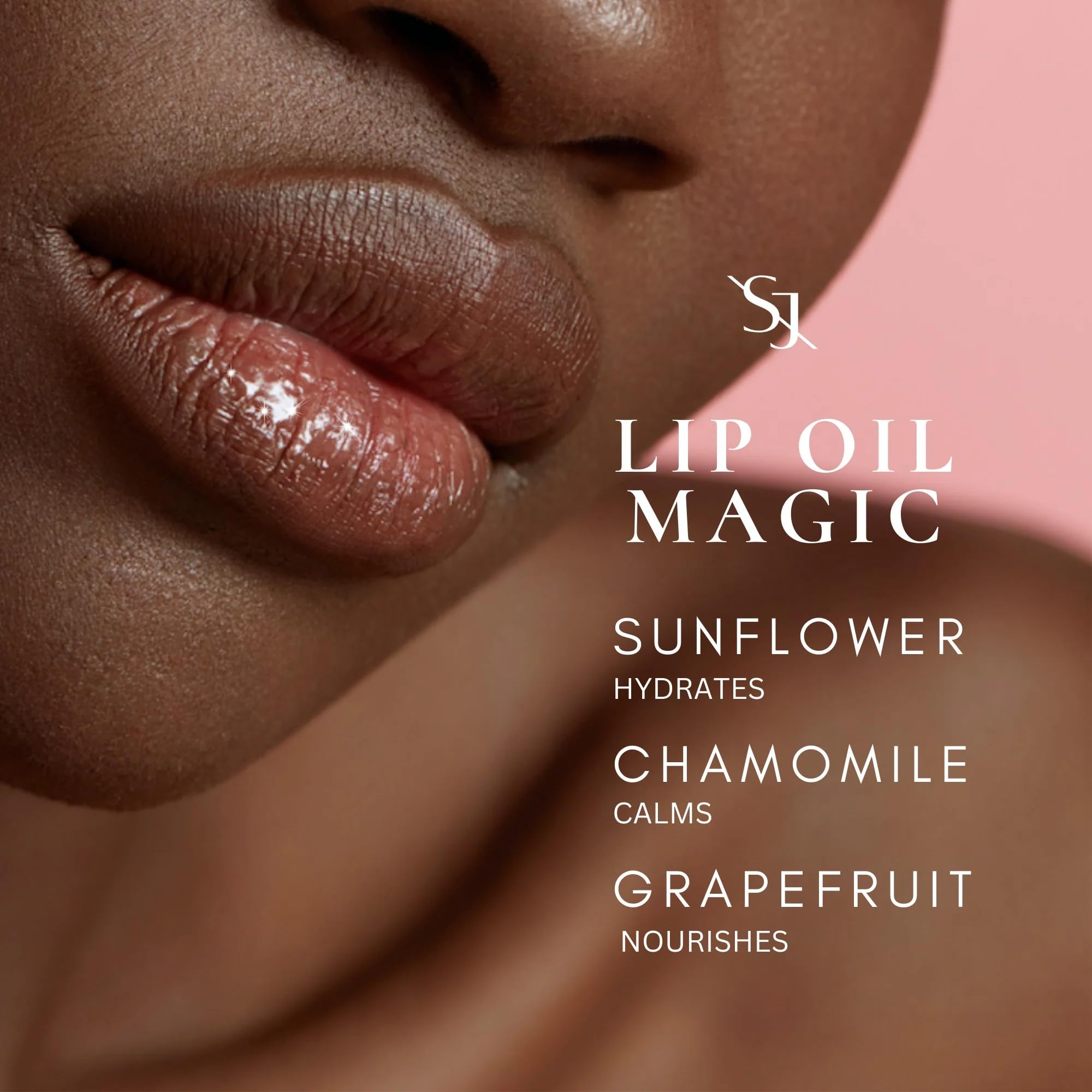 SAINT JANE Nectar lip oil on lips with golden peach glow and slip