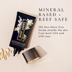SAINT JANE Sun Ritual SPF 30 floral-infused formula in glass jar.