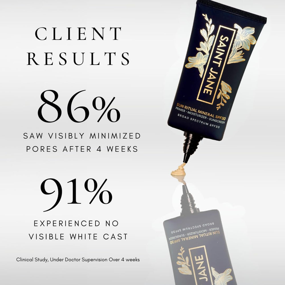 SAINT JANE Sun Ritual SPF 30 pore blur on the complexion.