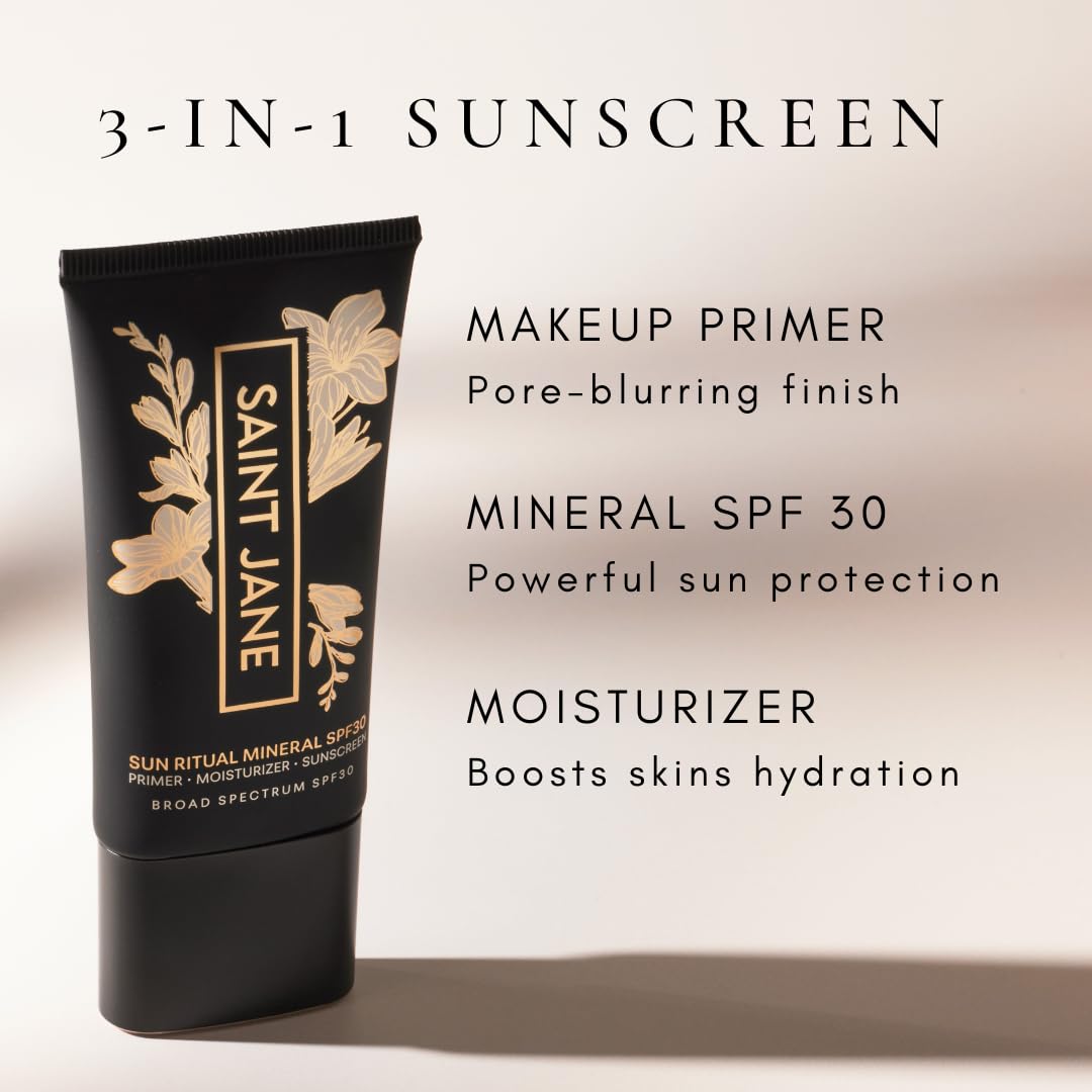 SAINT JANE Sun Ritual SPF 30 sheer coverage on the skin for a natural glow.