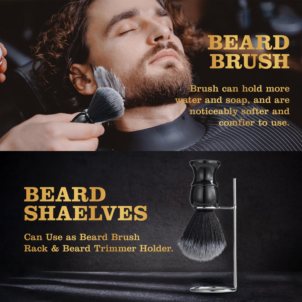 Saint Roy beard brush on a durable stand keeps tools hygienic and air-dried.