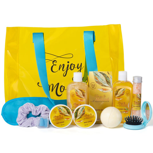 Saint Roy Honey Almond spa set in tote for at-home pampering.
