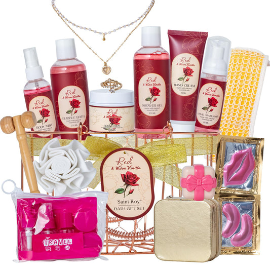 Saint Roy 21-piece bath set with rose-vanilla fragrance for home spa routines.