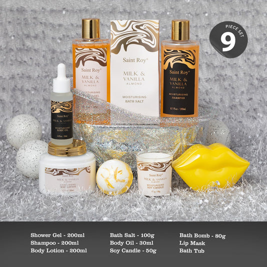 Saint Roy spa gift basket full set in tub for complete at-home pampering.