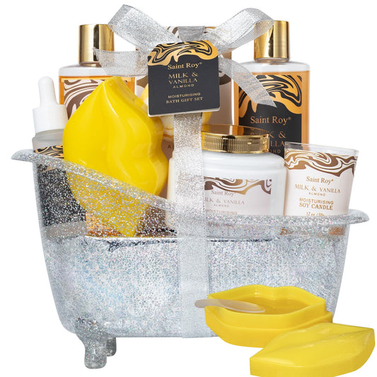 Saint Roy spa gift basket packaging for elegant at-home spa display and gifting.