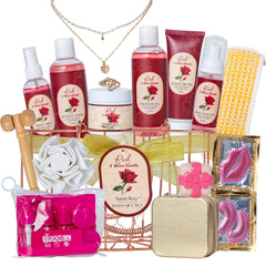 Saint Roy travel bottles and loofah for on-the-go care.