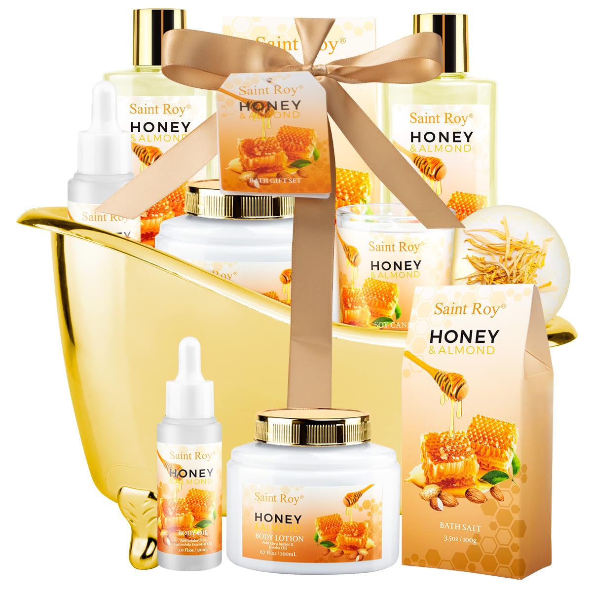 Saint Roy bath gift set in a reusable tub enhances home spa display